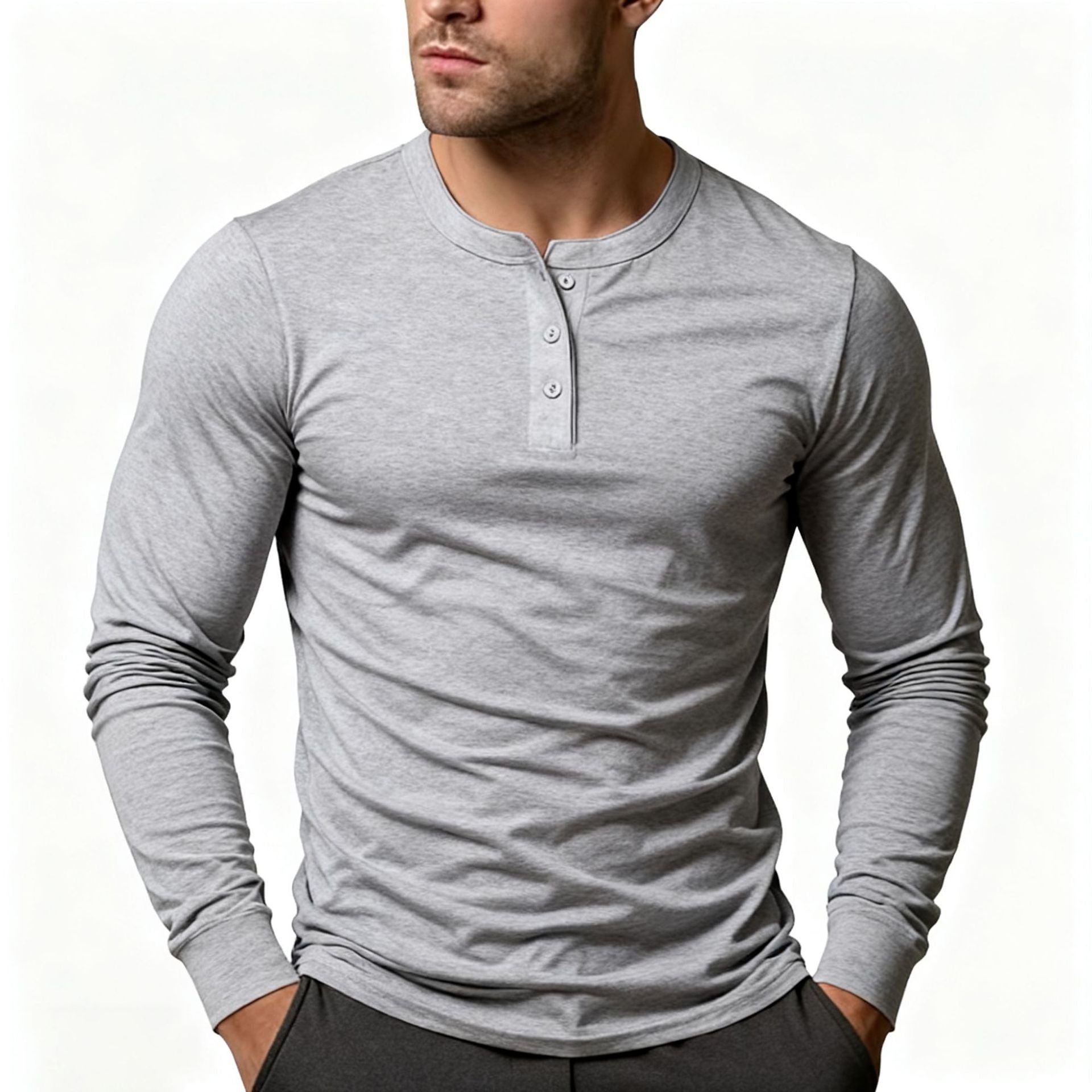 Long Sleeve Henley Shirt for Men - View 7