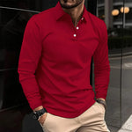 Long Sleeve Polo Shirt for Men - Red
