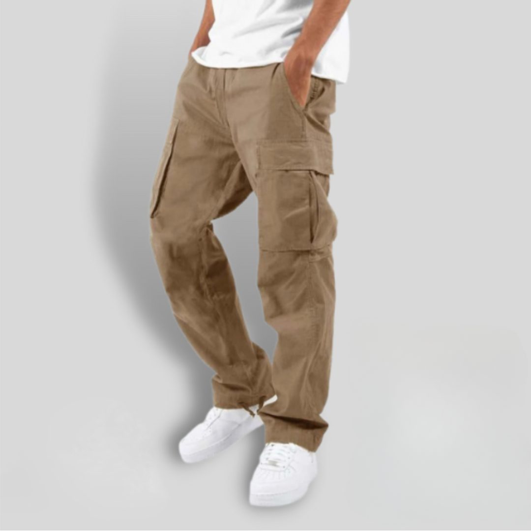 Loose Fit Cargo Trousers with Utility Pockets for Men - Brown
