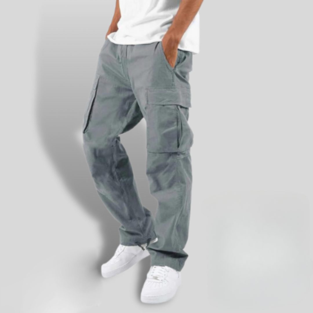 Loose Fit Cargo Trousers with Utility Pockets for Men - Light Grey