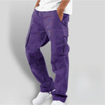 Loose Fit Cargo Trousers with Utility Pockets for Men - Purple