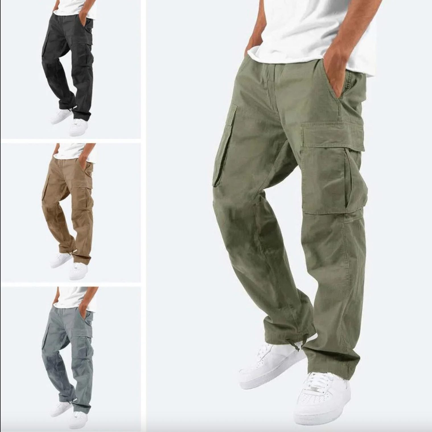 Loose Fit Cargo Trousers with Utility Pockets for Men - View 7