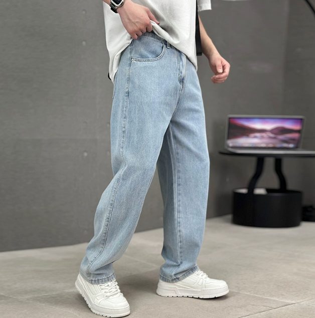 Loose Fit Straight Leg Jeans for Men - Light Blue