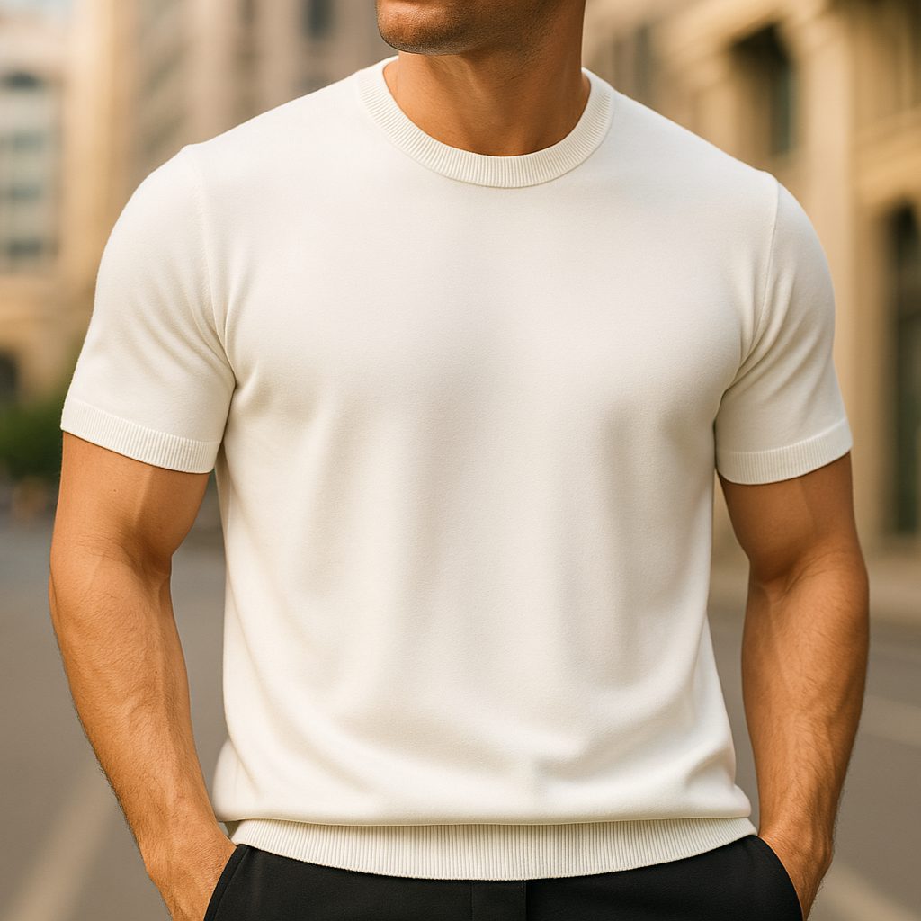 Crew Neck Short Sleeve Merino Cashmere Shirt for Men
