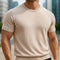 Crew Neck Short Sleeve Merino Cashmere Shirt for Men - Beige