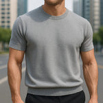 Crew Neck Short Sleeve Merino Cashmere Shirt for Men - Gray