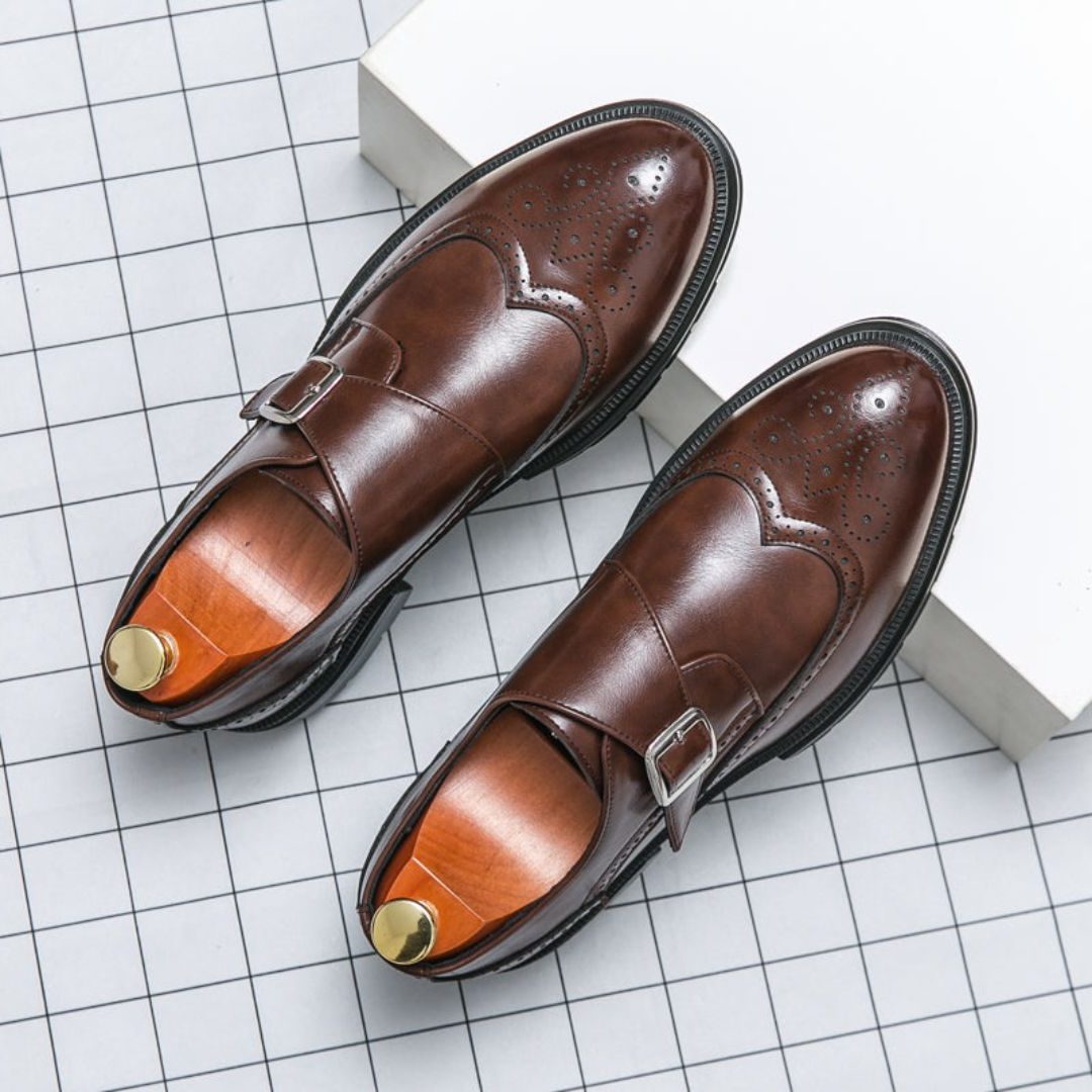 Monk Strap Wingtip Brogue Dress Shoes for Men - Brown