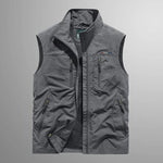 Multi-Pocket Zip-Up Vest for Men - Gray