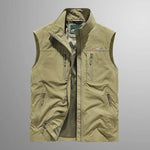 Multi-Pocket Zip-Up Vest for Men - Khaki
