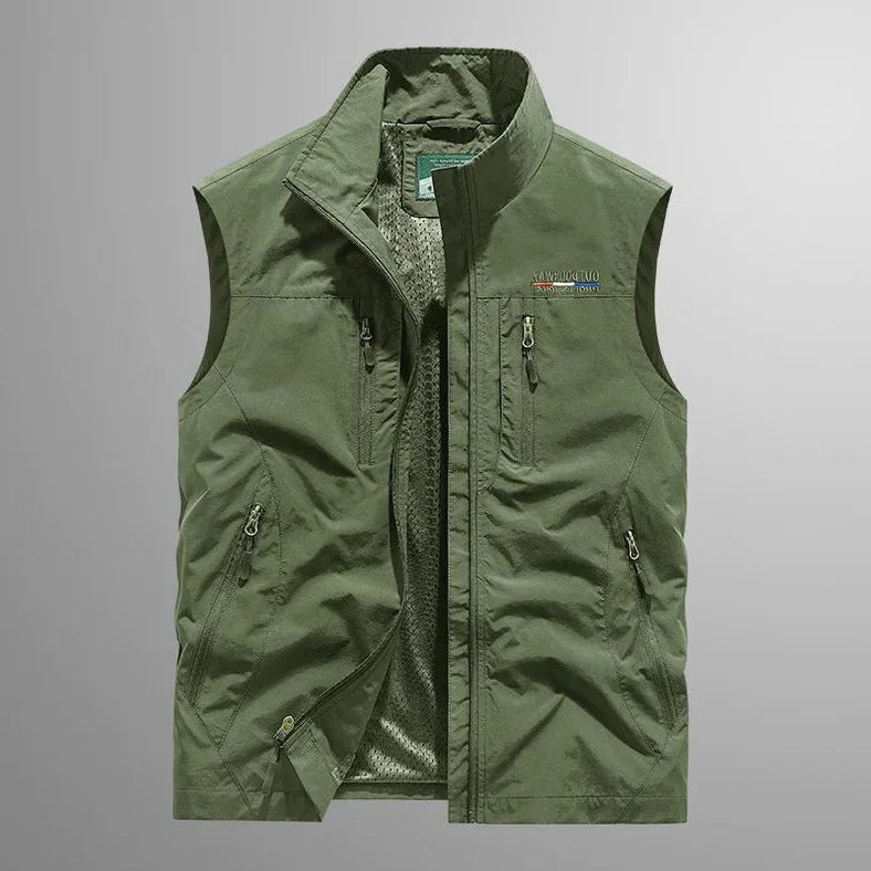 Multi-Pocket Zip-Up Vest for Men - Green