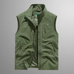 Multi-Pocket Zip-Up Vest for Men - Green