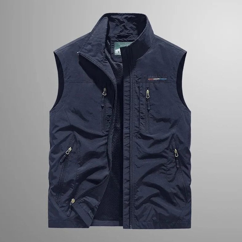 Multi-Pocket Zip-Up Vest for Men - Navy Blue