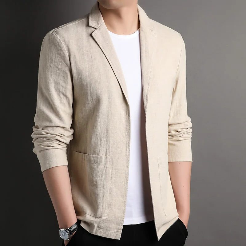 Notch Lapel Linen Blazer for Men - Khaki