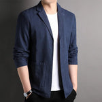 Notch Lapel Linen Blazer for Men - Navy Blue
