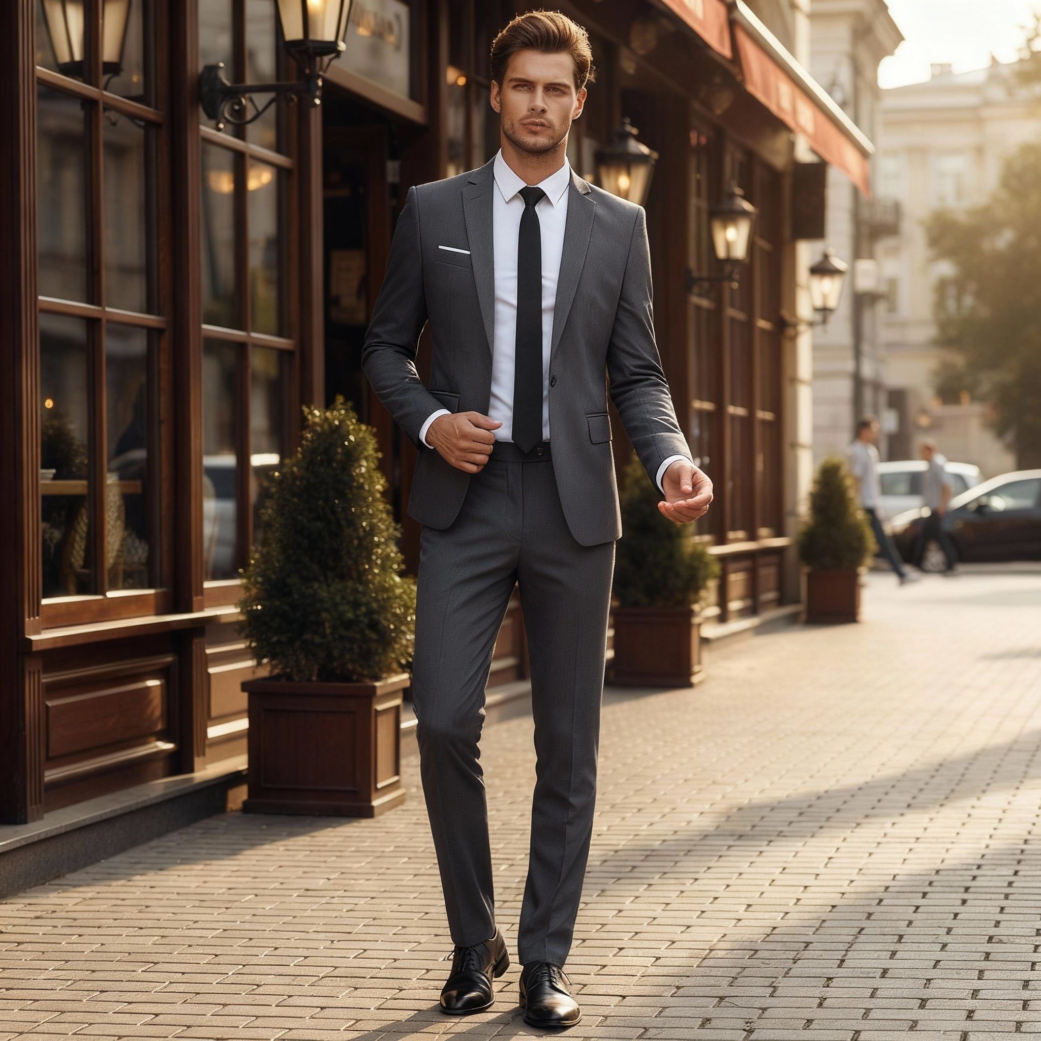 Notched Lapel Two-Piece Suit for Men - Grau