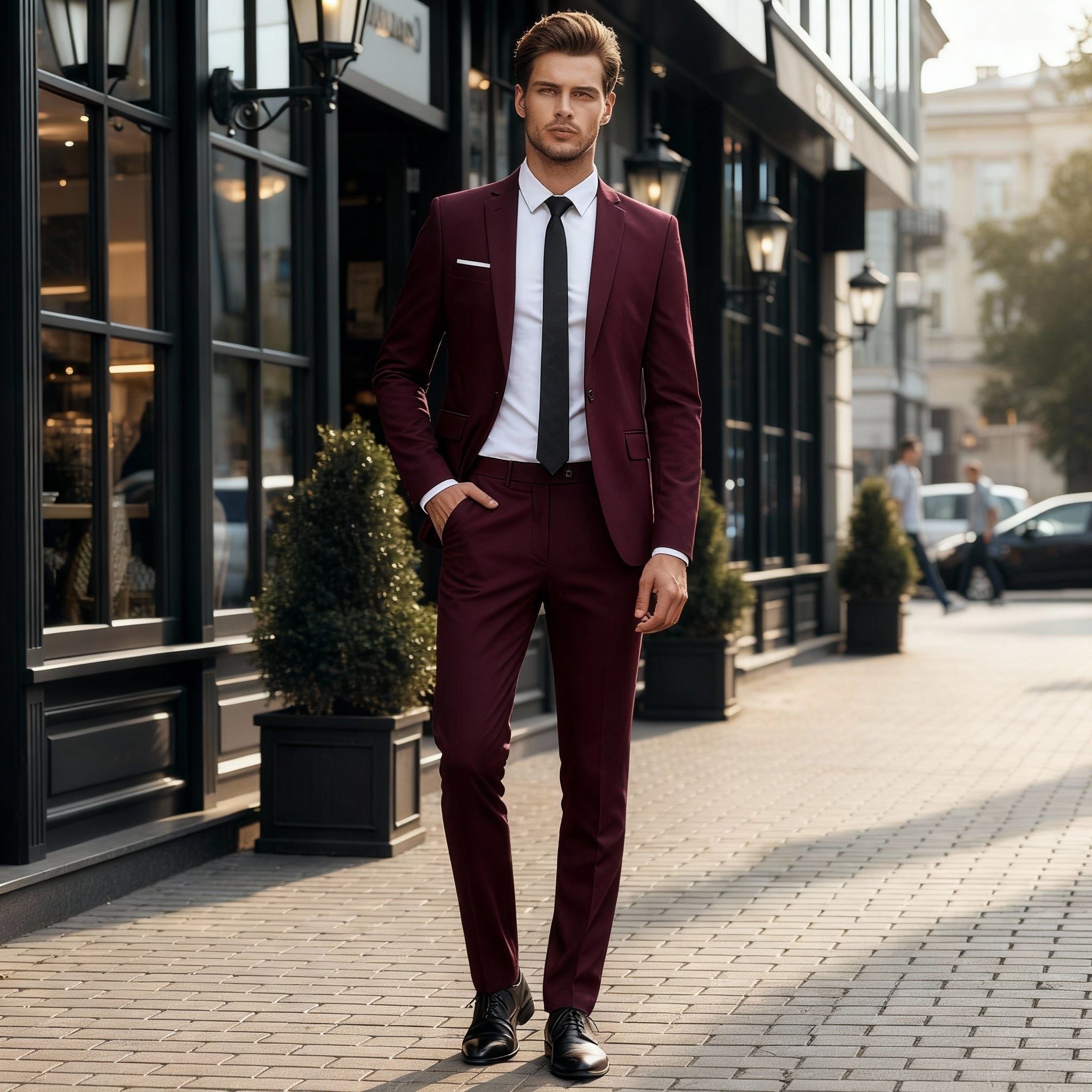 Notched Lapel Two-Piece Suit for Men - Rot