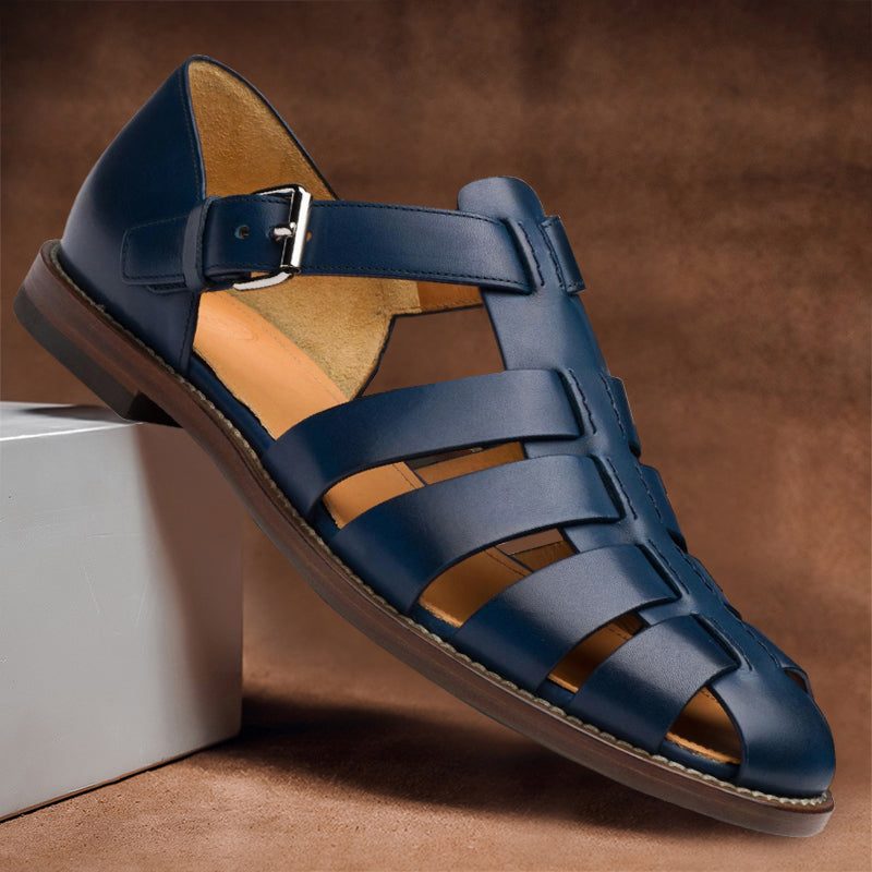 Open Toe Strappy Fisherman Sandals for Men - Blue