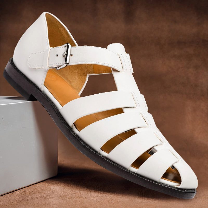 Open Toe Strappy Fisherman Sandals for Men - White