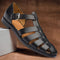 Open Toe Strappy Leather Sandals for Men - Black