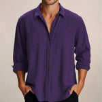 Oversized Button-Down Long Sleeve Shirt for Men - Purple