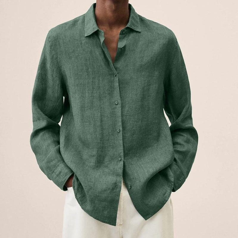 Oversized Linen Button-Down Shirt for Men - Green