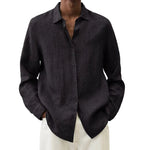 Oversized Linen Button-Down Shirt for Men - Black