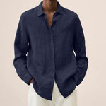 Oversized Linen Button-Down Shirt for Men - Navy Blue