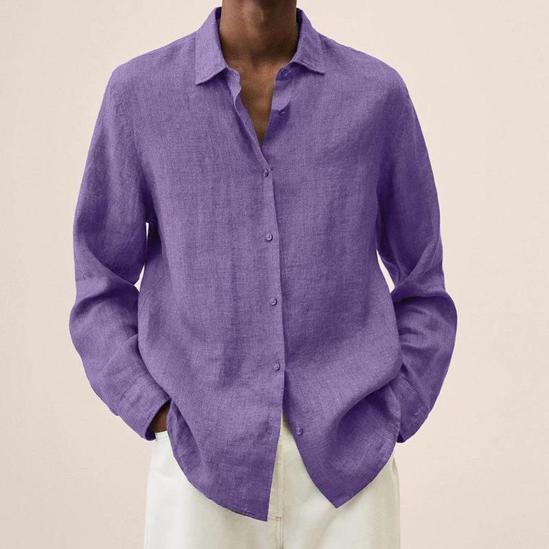 Oversized Linen Button-Down Shirt for Men - Purple