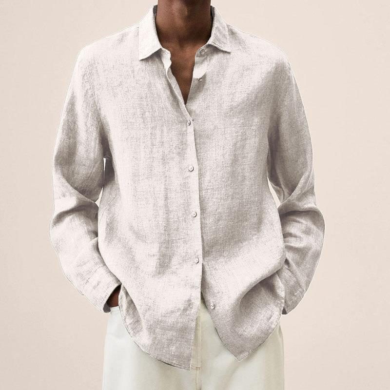 Oversized Linen Button-Down Shirt for Men - White
