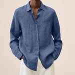 Oversized Linen Button-Down Shirt for Men - Blue