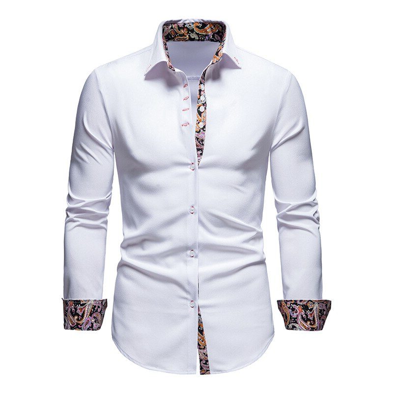 Button-Down Long Sleeve Shirt with Paisley Accents for Men
