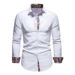 Button-Down Long Sleeve Shirt with Paisley Accents for Men