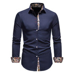 Button-Down Long Sleeve Shirt with Paisley Accents for Men - Navy Blue