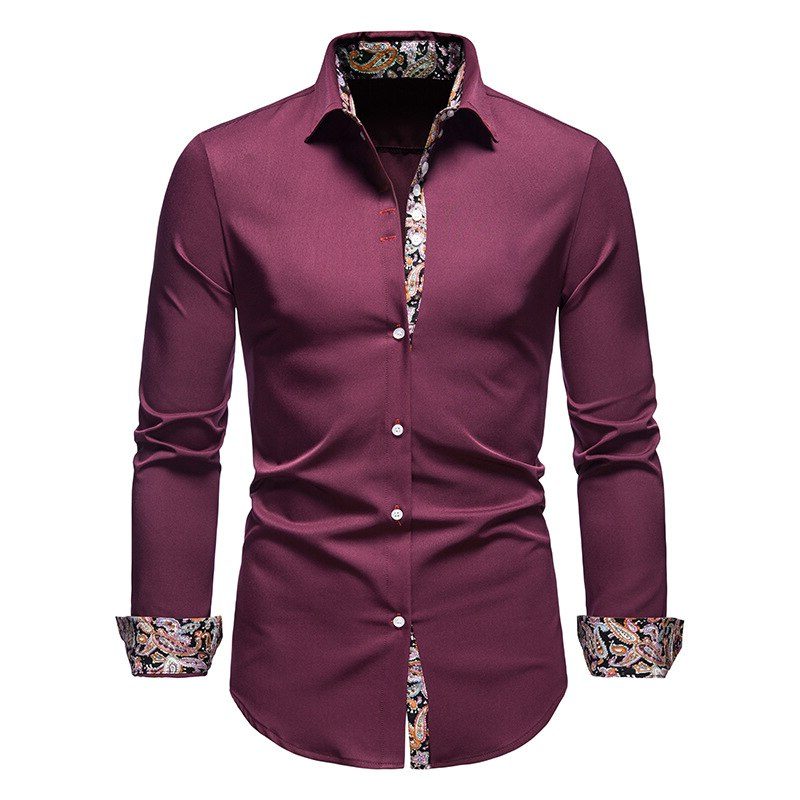 Button-Down Long Sleeve Shirt with Paisley Accents for Men - Red