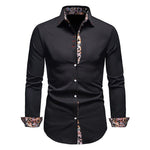 Button-Down Long Sleeve Shirt with Paisley Accents for Men - Black