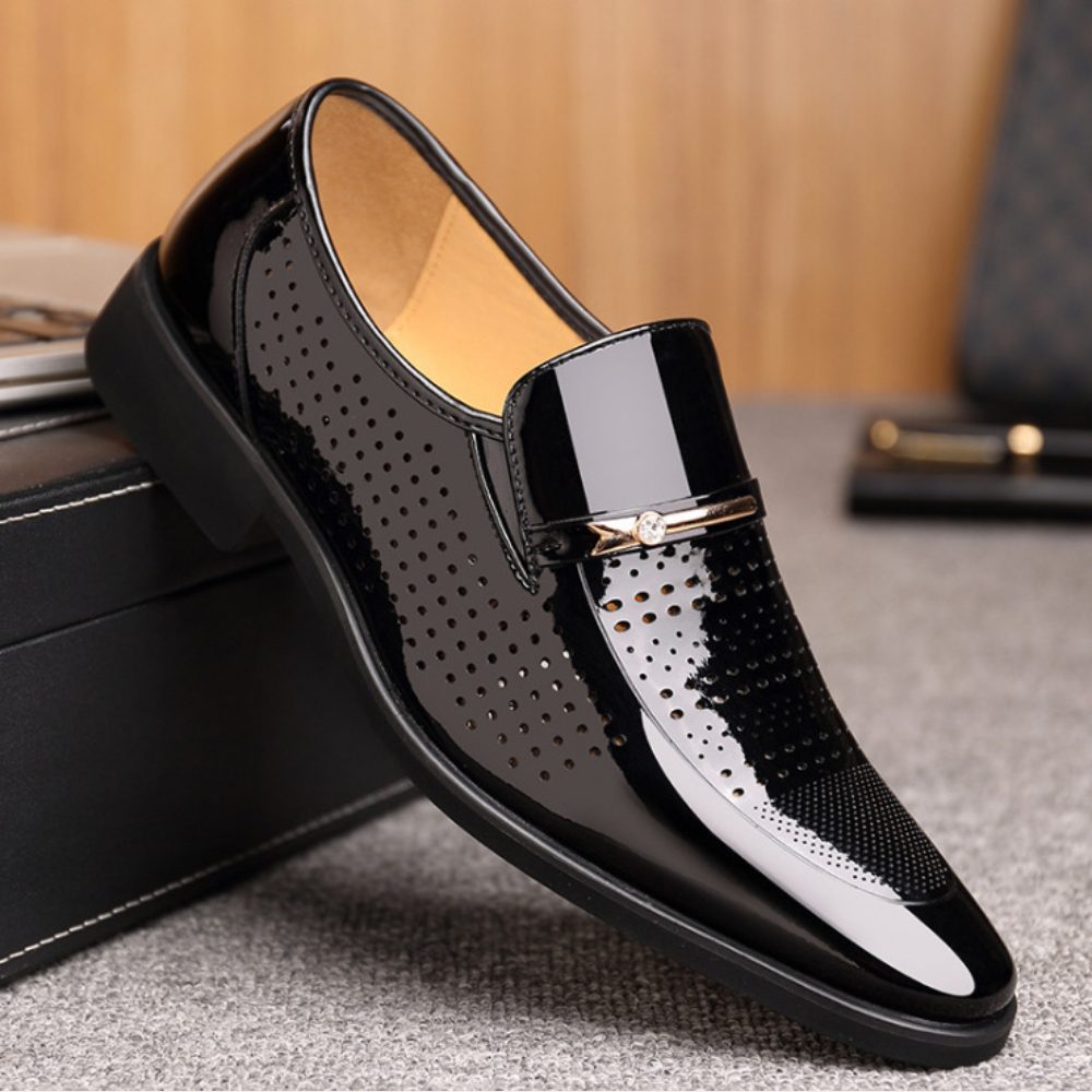 Patent Leather Loafers for Men - Black Brogue