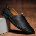 Pebbled Leather Slip-On Loafers for Men - Black