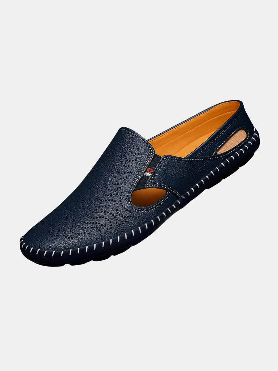 Perforated Leather Slip-On Loafers for Men