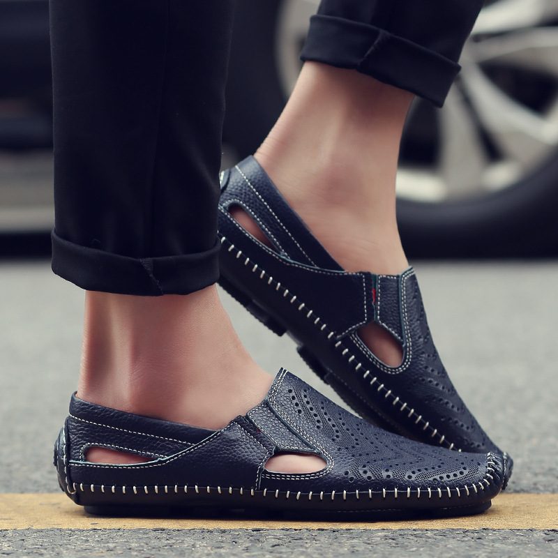 Perforated Leather Slip-On Loafers for Men - View 10