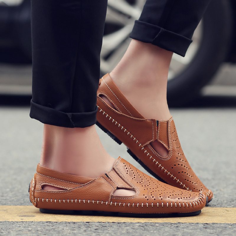 Perforated Leather Slip-On Loafers for Men - View 11