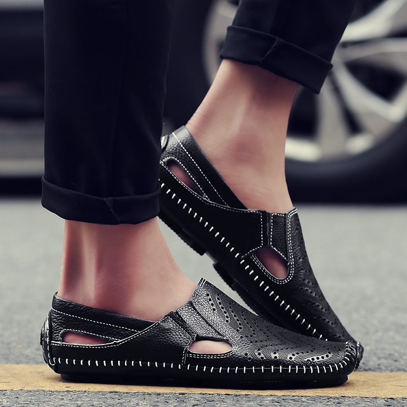 Perforated Leather Slip-On Loafers for Men - View 13