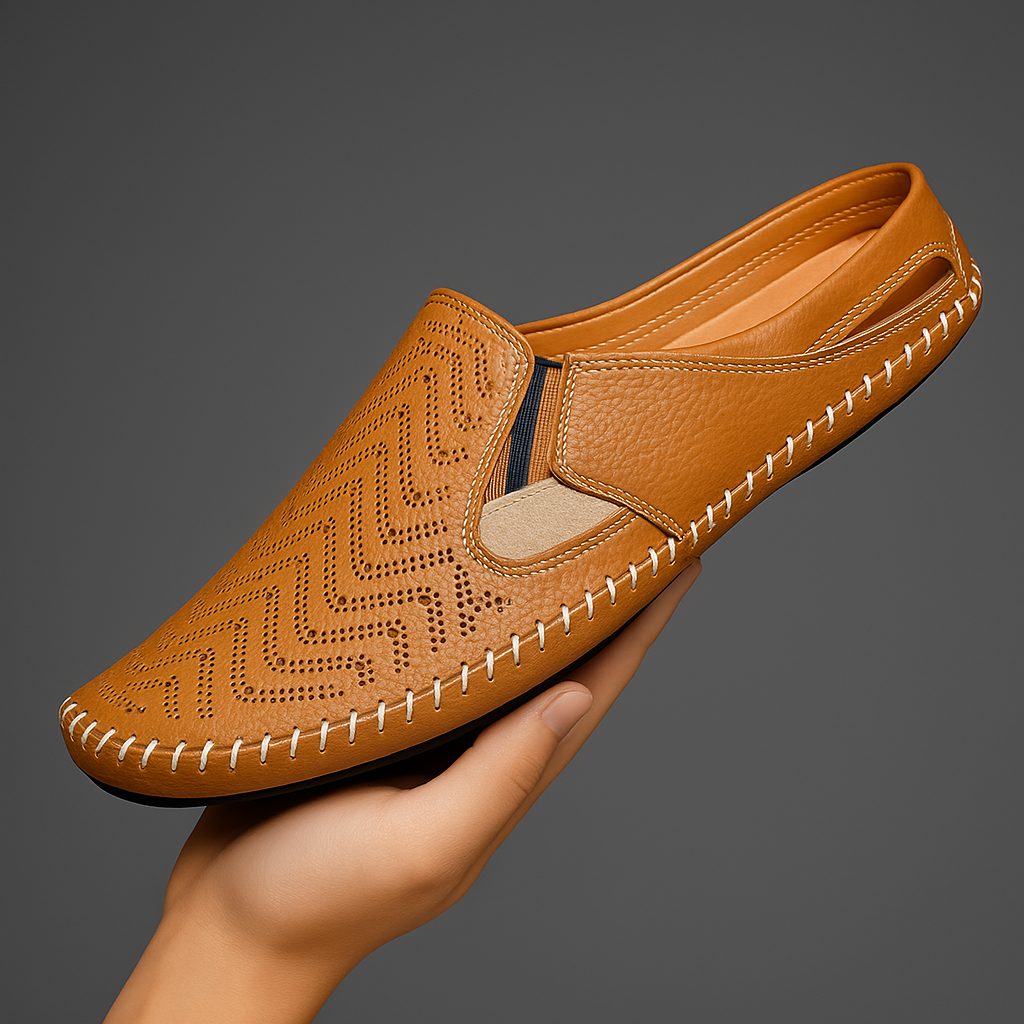 Perforated Leather Slip-On Loafers for Men - Brown