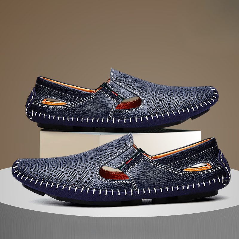 Perforated Leather Slip-On Loafers for Men - View 6