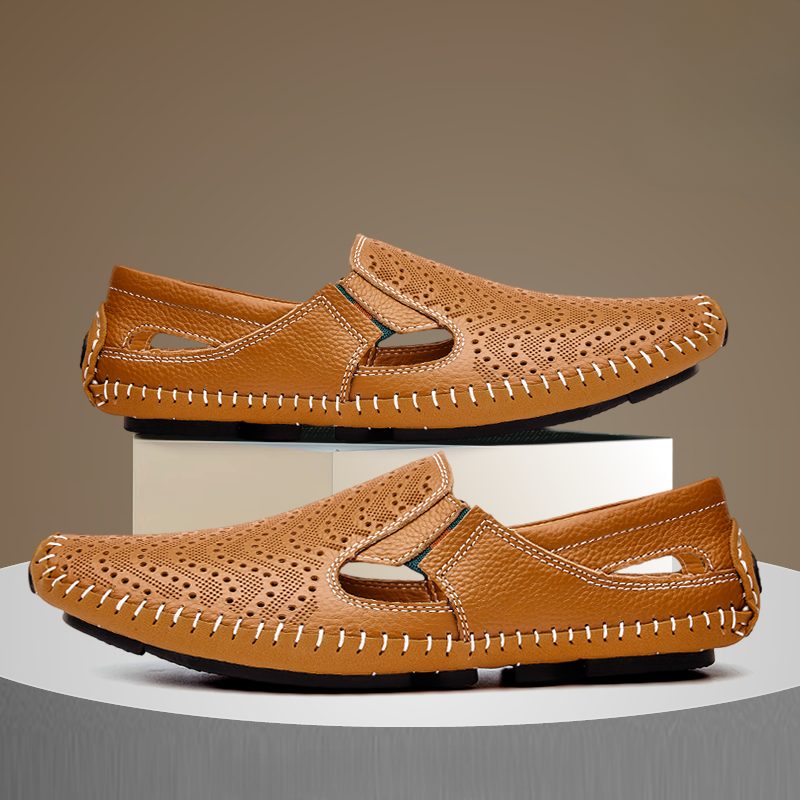 Perforated Leather Slip-On Loafers for Men - View 7