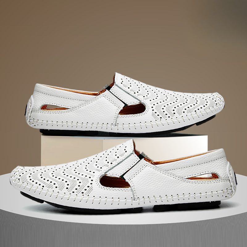 Perforated Leather Slip-On Loafers for Men - View 8