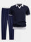 Pinstripe Knit Polo and Tapered Trousers Set for Men - Navy Blue