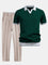 Pinstripe Knit Polo and Tapered Trousers Set for Men - Green