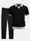 Pinstripe Knit Polo and Tapered Trousers Set for Men - Black