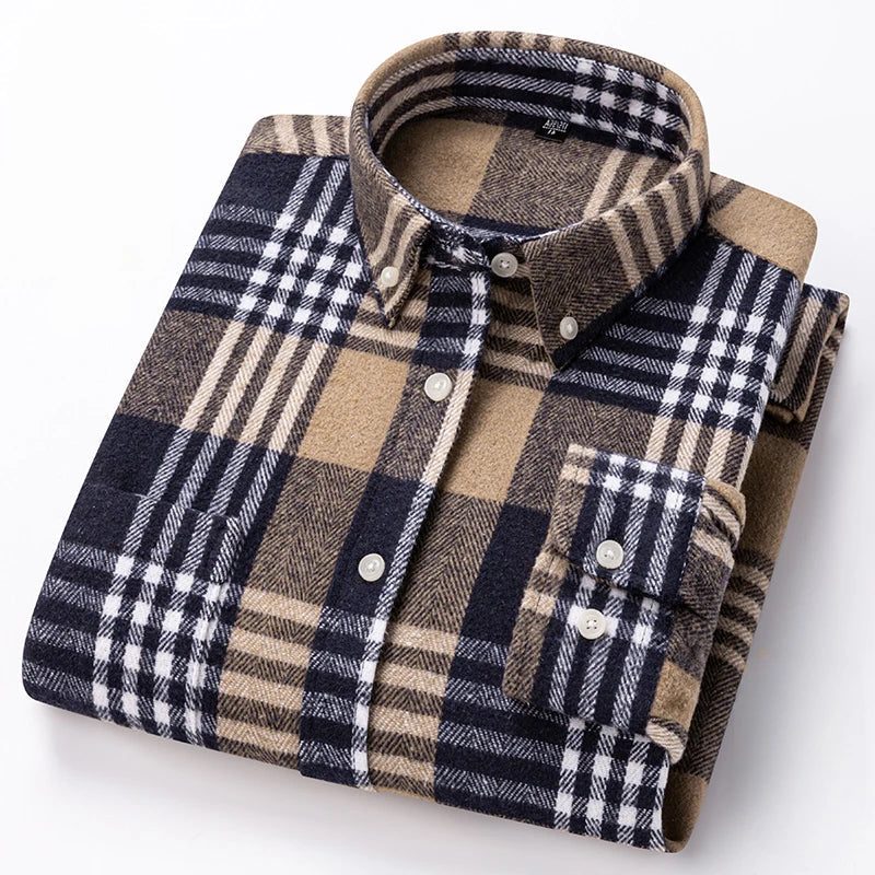 Plaid Button-Down Shirt for Men - Beige/Black