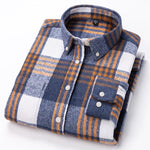 Plaid Button-Down Shirt for Men - Navy Blue/Orange